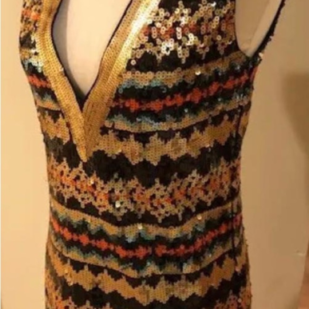 💋 bebe limited edition embellished sequin M gold dress New RARE 💋 - Picture 3 of 9